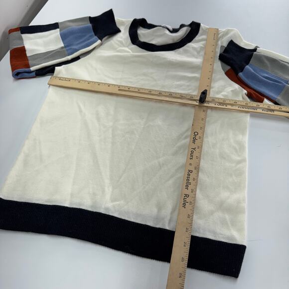 Ecru Sweater‎ Womens Large White Colorblock Sleeve Crew Neck Knit - Picture 6 of 8